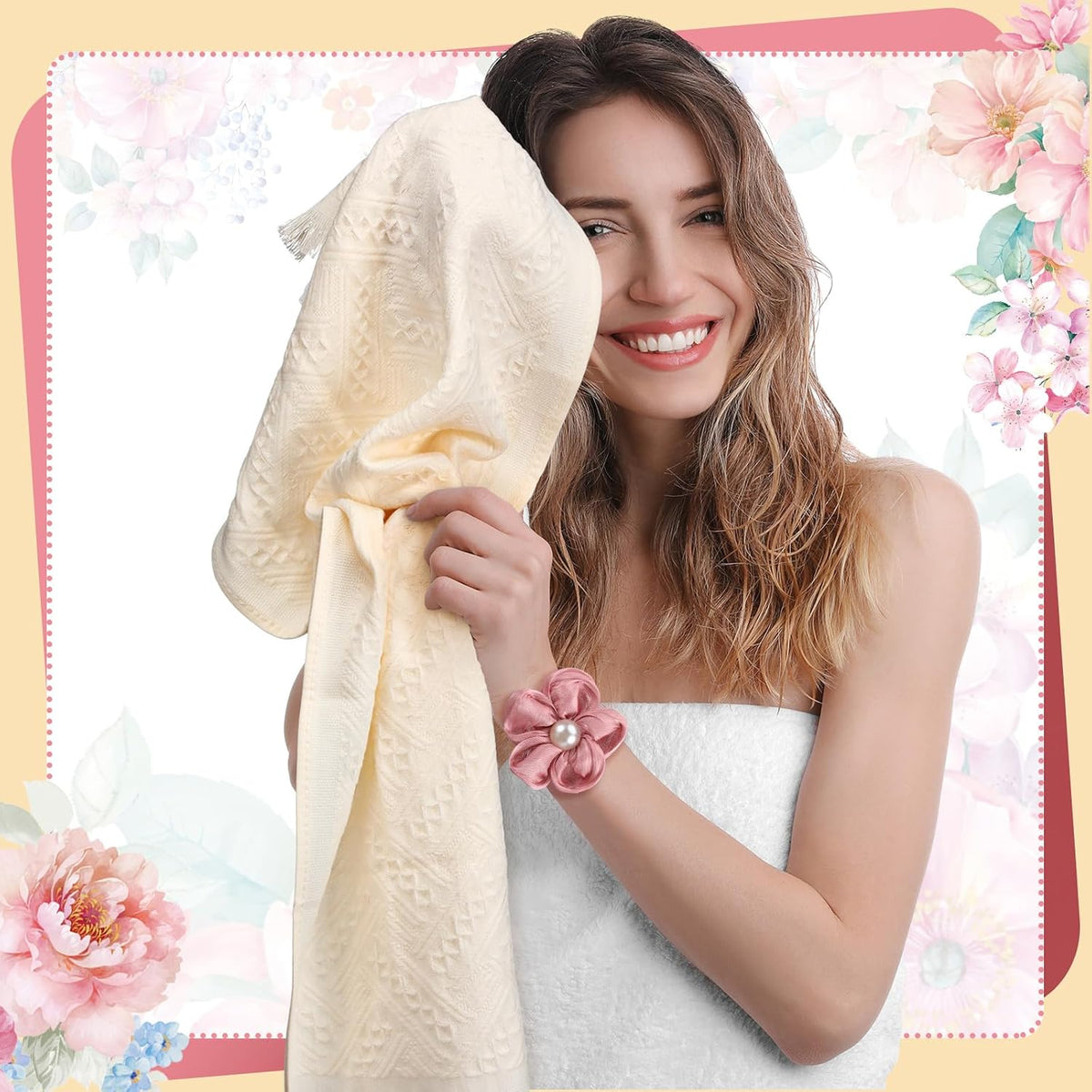 3 Pcs Spring Decorative Pink Mauve Hand Towels with Flower Hairband 13 x 29'' Pink Coquette Floral Towels for Bathroom Cotton Absorbent Bath Decor for Wedding Birthday Gift Yoga Spa