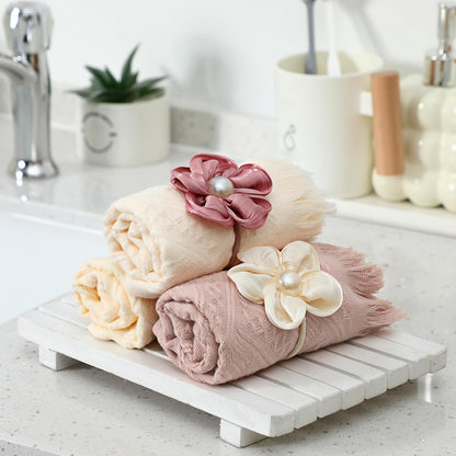 3 Pcs Spring Decorative Pink Mauve Hand Towels with Flower Hairband 13 x 29'' Pink Coquette Floral Towels for Bathroom Cotton Absorbent Bath Decor for Wedding Birthday Gift Yoga Spa