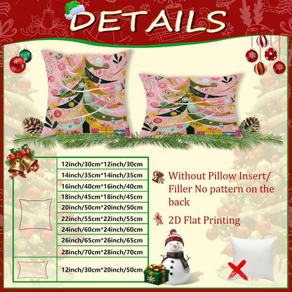 Christmas Tree Throw Pillow Covers, Festive Fanciful Candy Cane Xmas Ornaments Peach Soft Velvet Washable Pattern Pillow Covers for Home Living Room Bedroom Dorm Couch Decor 12x12 Inch