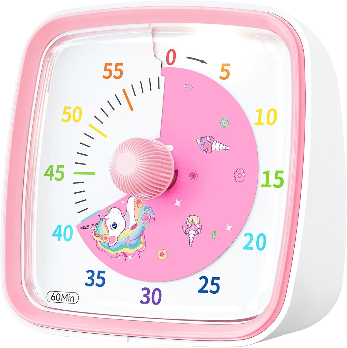 Visual Timer with Night Light, 60 Minute Countdown, Pink Unicorn