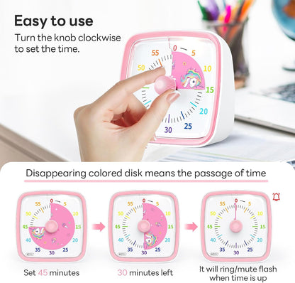 Visual Timer with Night Light, 60 Minute Countdown, Pink Unicorn