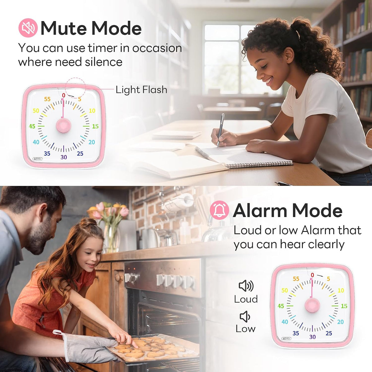 Visual Timer with Night Light, 60 Minute Countdown, Pink Unicorn