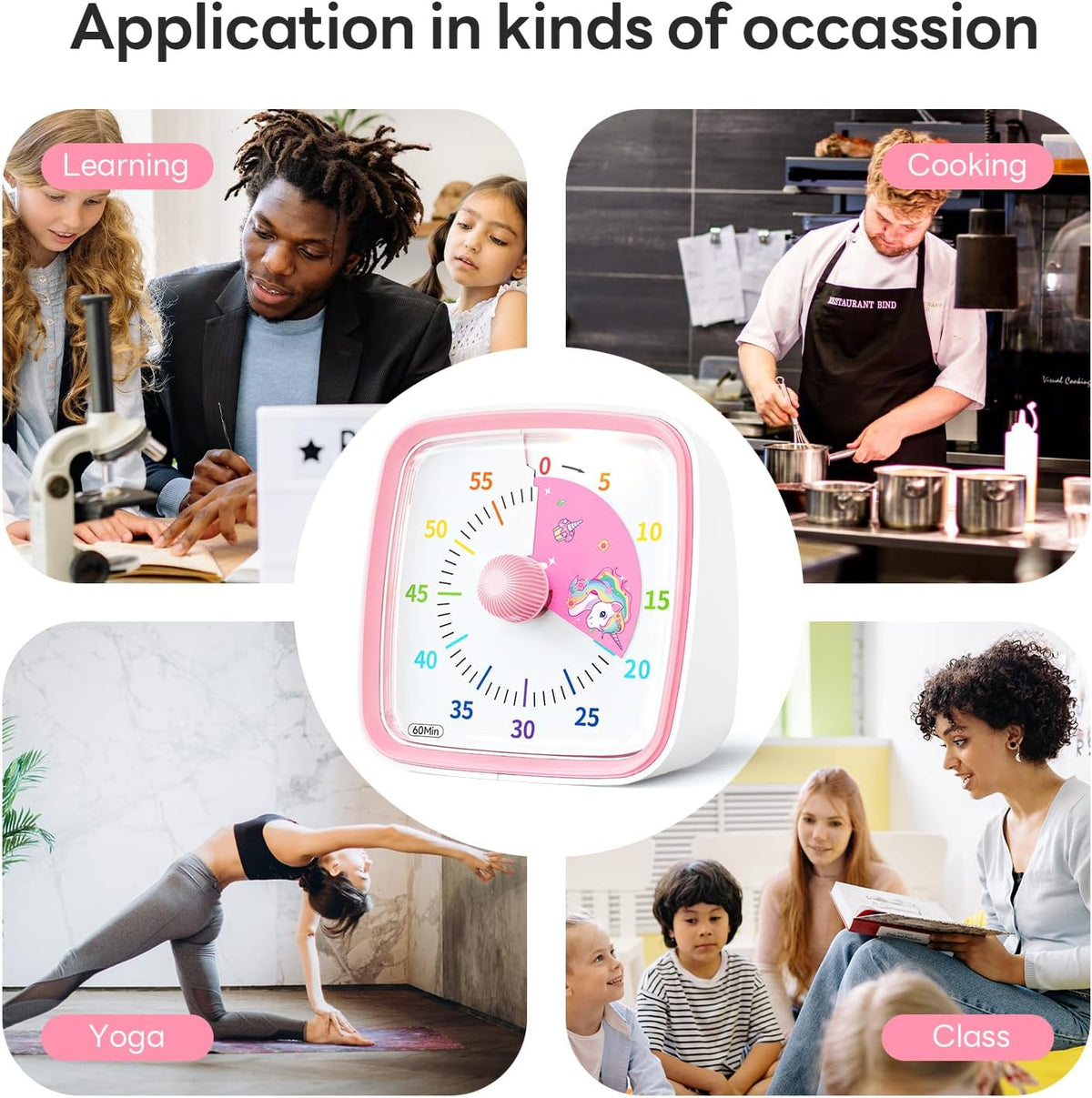 Visual Timer with Night Light, 60 Minute Countdown, Pink Unicorn