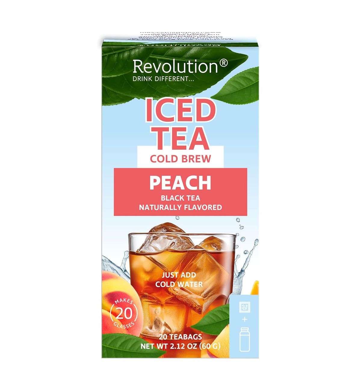 ® Iced Tea Peach Cold Brew [20 TEA BAGS] - Naturally Flavored Black Tea - Zero Calories & Sugar Free - Just Add Cold Water - For Refreshing & Easy Instant Brews at Home -Makes 20 Glasses