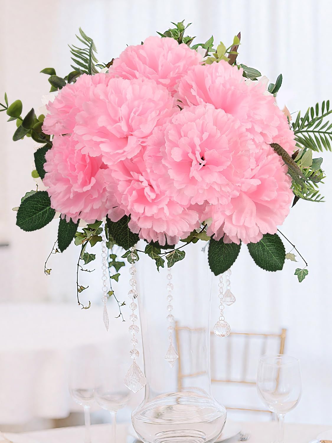 108pcs Carnation Head Flowers with Stem, 3.5" Pink Silk Carnations