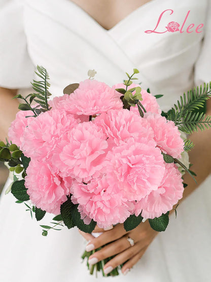 108pcs Carnation Head Flowers with Stem, 3.5" Pink Silk Carnations