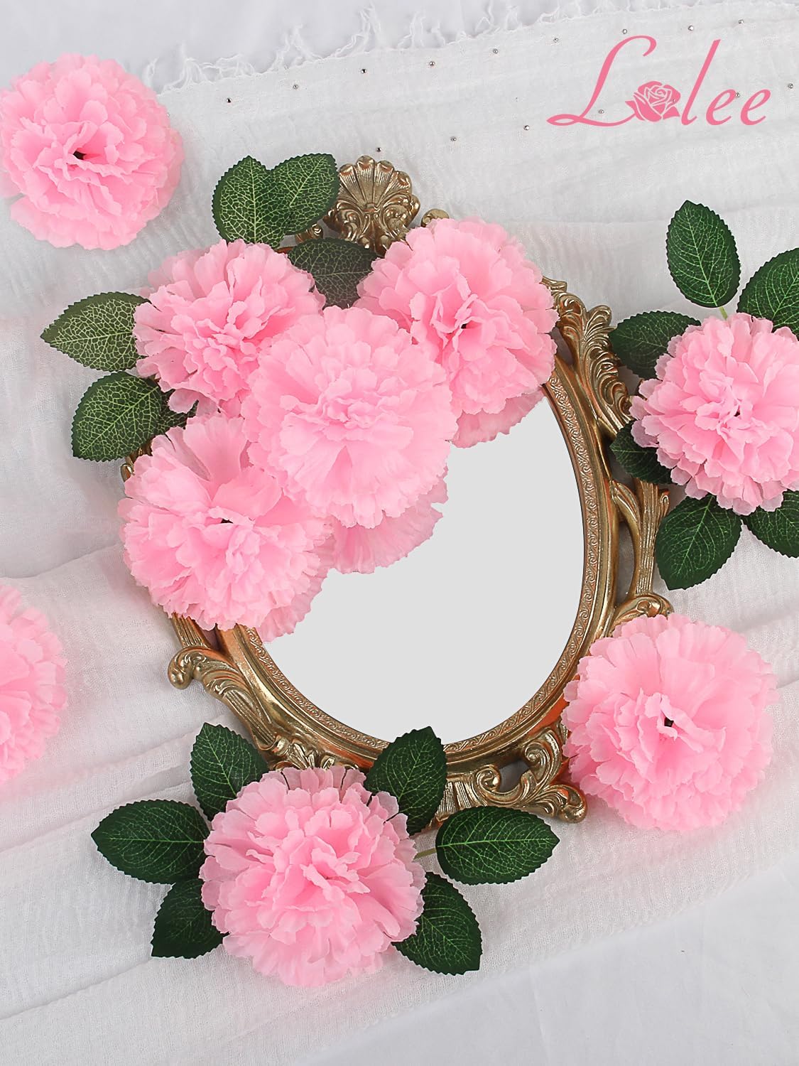 108pcs Carnation Head Flowers with Stem, 3.5" Pink Silk Carnations