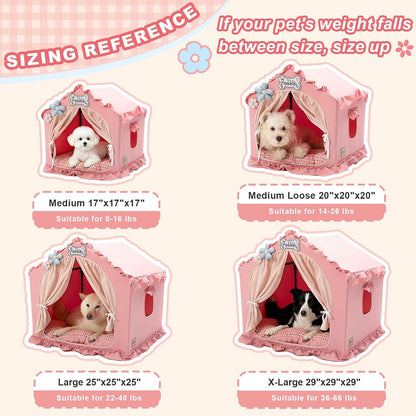 Indoor Dog House with Frame,Cute Dog Tent Bed with Cover Cave,Pink