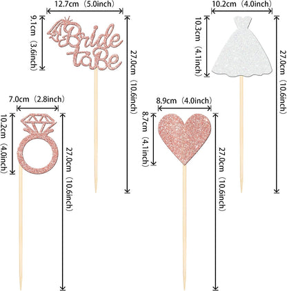 12 PCS Bride to Be Centerpiece Sticks Double Sided Glitter Heart Ring Dress Bridal Shower Table Flower Centerpieces for Wedding Engagement Bachelorette Party Flower Decorations Supplies Rose Gold