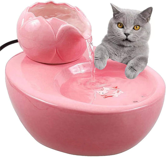 Ceramic Pet Drinking Fountain, Porcelain Dog Water Fountain, 1.3 L Ultra Quiet Automatic Pet Drinking Fountain Water Dispenser with 5 Replacement Filters,Easy to Clean