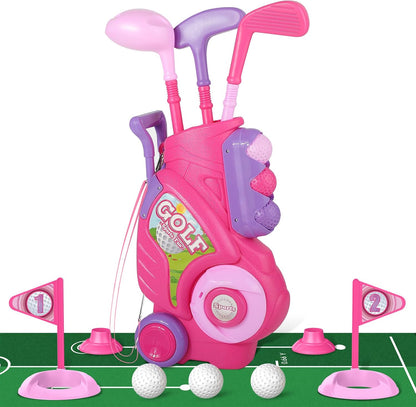 Toddler Golf Clubs Set Toy for Kids Ages 1 2 3 4 with Mat, Pink