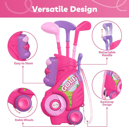 Toddler Golf Clubs Set Toy for Kids Ages 1 2 3 4 with Mat, Pink