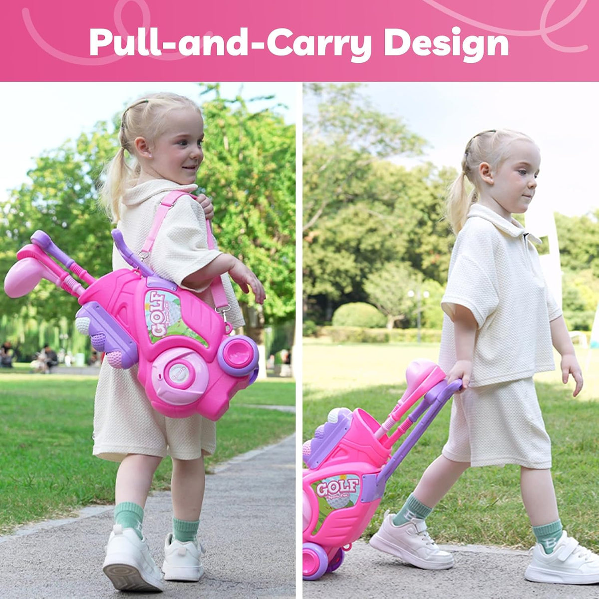 Toddler Golf Clubs Set Toy for Kids Ages 1 2 3 4 with Mat, Pink