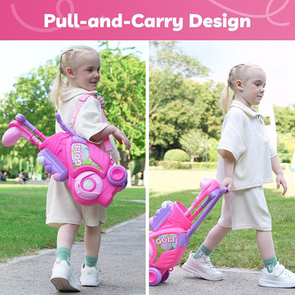 Toddler Golf Clubs Set Toy for Kids Ages 1 2 3 4 with Mat, Pink