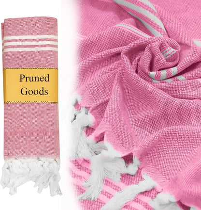 Turkish Beach Towel with Hidden Zipper Pocket 100% Cotton Oversized 72 x 37 Inches Quick Dry Sand Free Lightweight Compact for Beach, Pool, Travel, Bath, and Yoga (Light Pink)