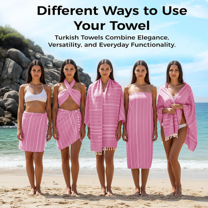 Turkish Beach Towel with Hidden Zipper Pocket 100% Cotton Oversized 72 x 37 Inches Quick Dry Sand Free Lightweight Compact for Beach, Pool, Travel, Bath, and Yoga (Light Pink)