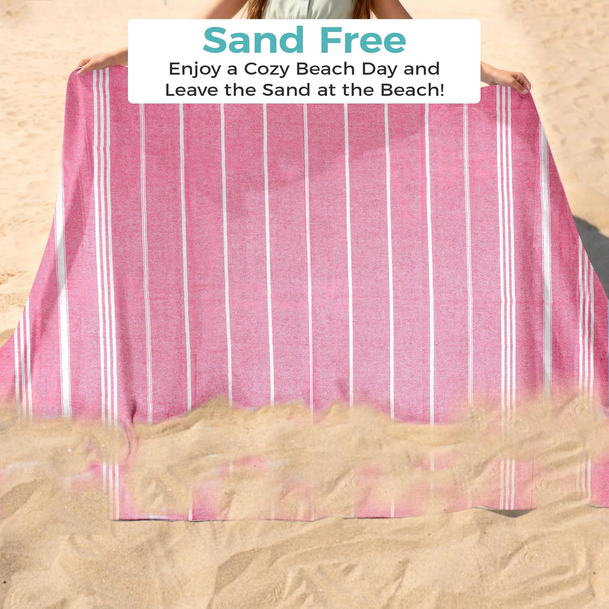 Turkish Beach Towel with Hidden Zipper Pocket 100% Cotton Oversized 72 x 37 Inches Quick Dry Sand Free Lightweight Compact for Beach, Pool, Travel, Bath, and Yoga (Light Pink)
