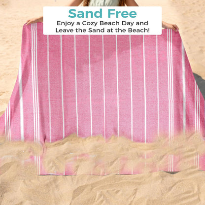 Turkish Beach Towel with Hidden Zipper Pocket 100% Cotton Oversized 72 x 37 Inches Quick Dry Sand Free Lightweight Compact for Beach, Pool, Travel, Bath, and Yoga (Light Pink)