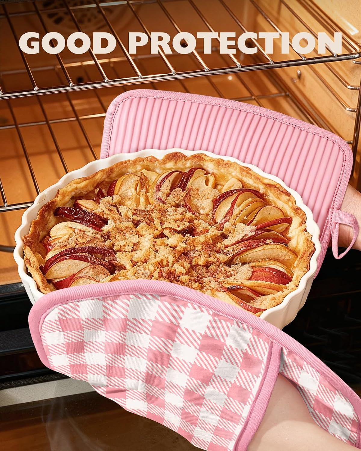 100% Thick Cotton Pot Holders Ribbed Soft Silicone Pink Gingham