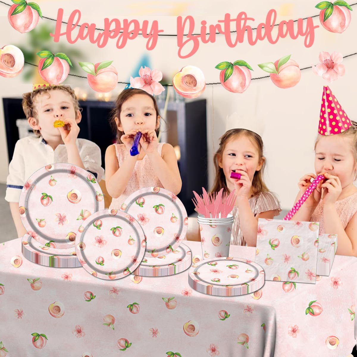 Peach Fruit Birthday Party Supplies,142pcs Sweet As A Peach Birthday Theme Tableware Set Include Peach Plates and Napkins Peach Party Plates for Peach Theme Girl Birthday Peach Baby Shower Decoration