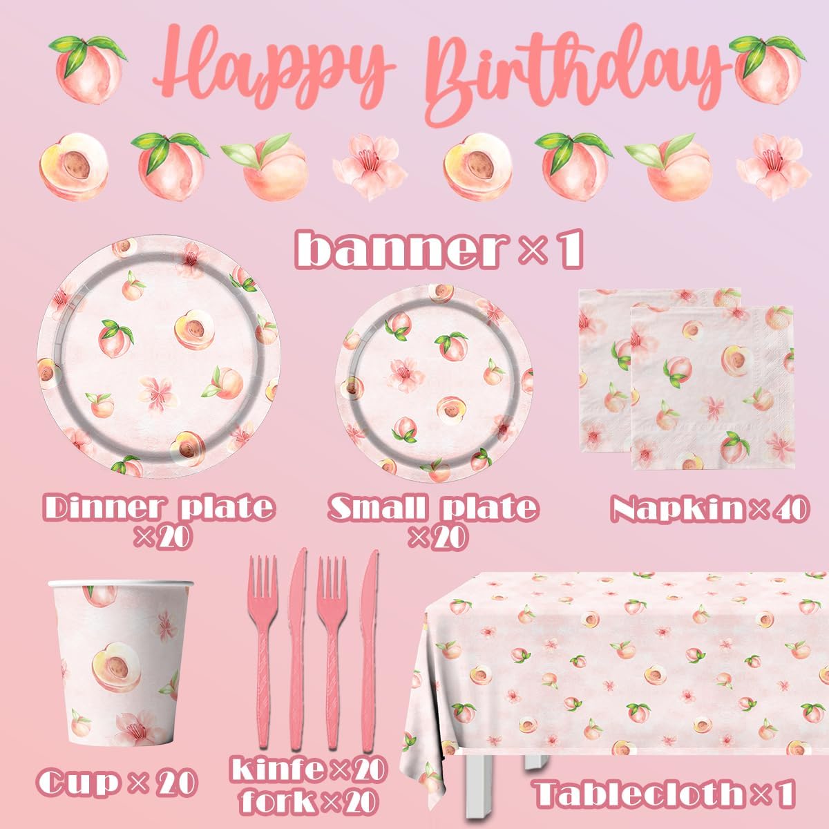 Peach Fruit Birthday Party Supplies,142pcs Sweet As A Peach Birthday Theme Tableware Set Include Peach Plates and Napkins Peach Party Plates for Peach Theme Girl Birthday Peach Baby Shower Decoration