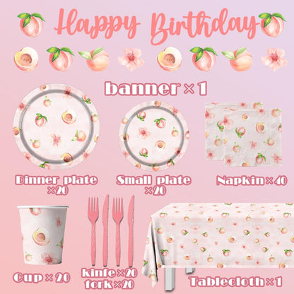 Peach Fruit Birthday Party Supplies,142pcs Sweet As A Peach Birthday Theme Tableware Set Include Peach Plates and Napkins Peach Party Plates for Peach Theme Girl Birthday Peach Baby Shower Decoration