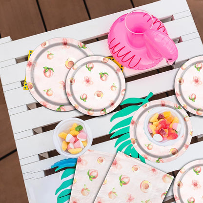 Peach Fruit Birthday Party Supplies,142pcs Sweet As A Peach Birthday Theme Tableware Set Include Peach Plates and Napkins Peach Party Plates for Peach Theme Girl Birthday Peach Baby Shower Decoration
