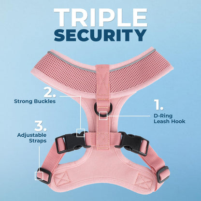 Best Pet Supplies Voyager Aerolite Over the Head Dog Harness, No Pull Breathable Air Mesh Vest, Quick Dry with Reflective Stitching, Adjustable Escape Resistant Harness - Pink, Small