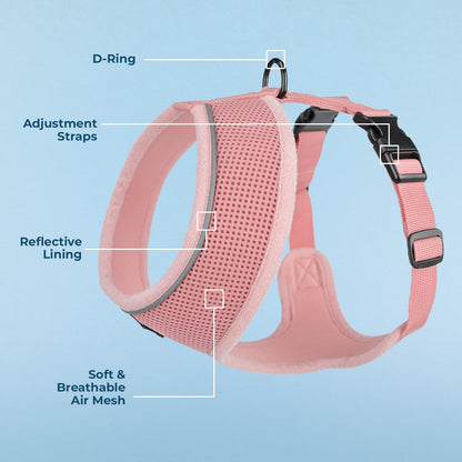 Best Pet Supplies Voyager Aerolite Over the Head Dog Harness, No Pull Breathable Air Mesh Vest, Quick Dry with Reflective Stitching, Adjustable Escape Resistant Harness - Pink, Small