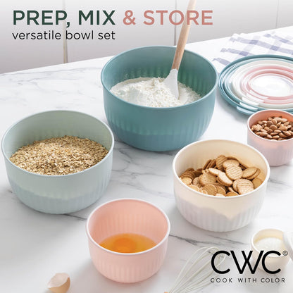 Prep Bowls with Lids- Wide and Deep Nesting Plastic Small Mixing Bowl Set with Lids, 12 Piece Set - Deep Bowls, Teal and Pink