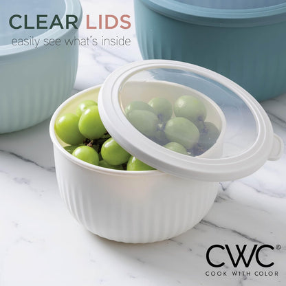 Prep Bowls with Lids- Wide and Deep Nesting Plastic Small Mixing Bowl Set with Lids, 12 Piece Set - Deep Bowls, Teal and Pink
