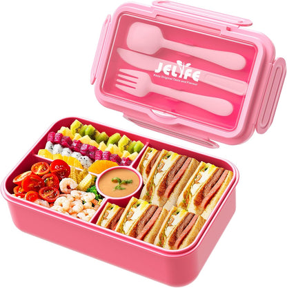 Jelife Kids Lunch Bento Box, Large Bento-Style Leakproof Lunch Boxes, Pink