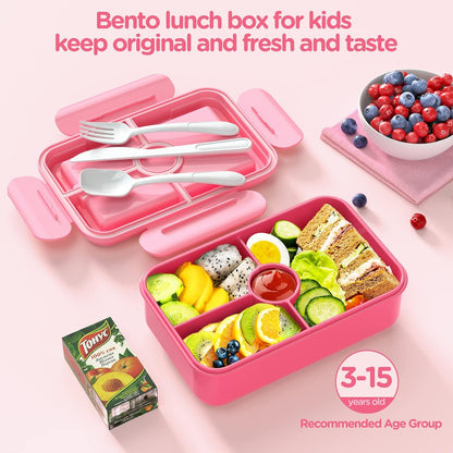 Jelife Kids Lunch Bento Box, Large Bento-Style Leakproof Lunch Boxes, Pink