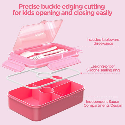 Jelife Kids Lunch Bento Box, Large Bento-Style Leakproof Lunch Boxes, Pink