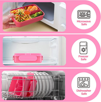 Jelife Kids Lunch Bento Box, Large Bento-Style Leakproof Lunch Boxes, Pink