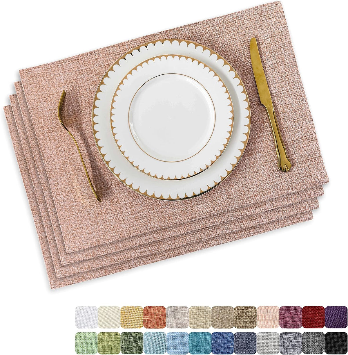 Placemats Set of 4 Heat Resistant Dining Table Place Mats for Kitchen Table Party Dinner Decorations, 13 x 19 inches, Apricot Pink