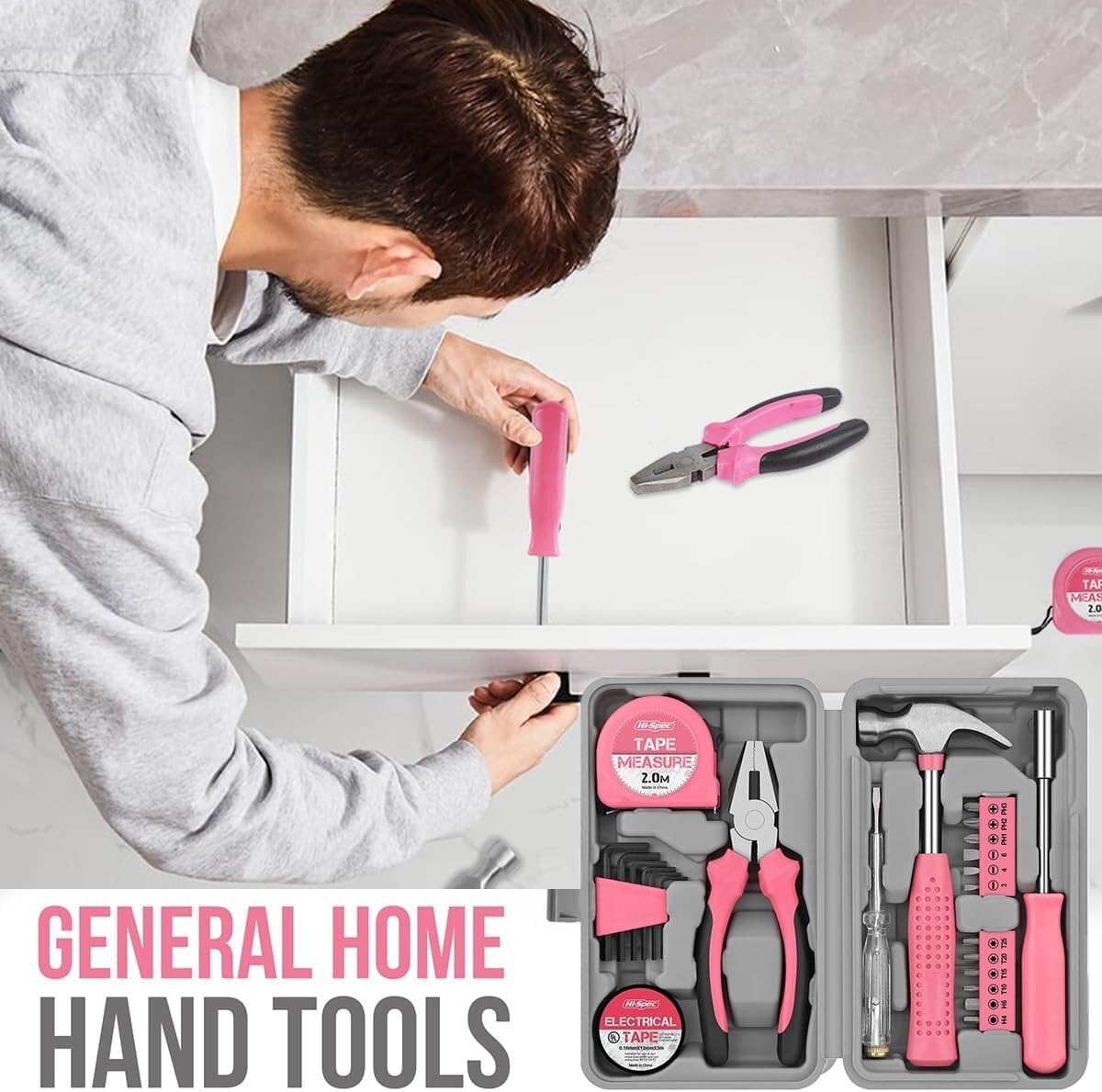 13-Pcs Household DIY Tool Kit for Women Compact Tool Box Set with Essential Starter Tools for Home Projects(24piece)