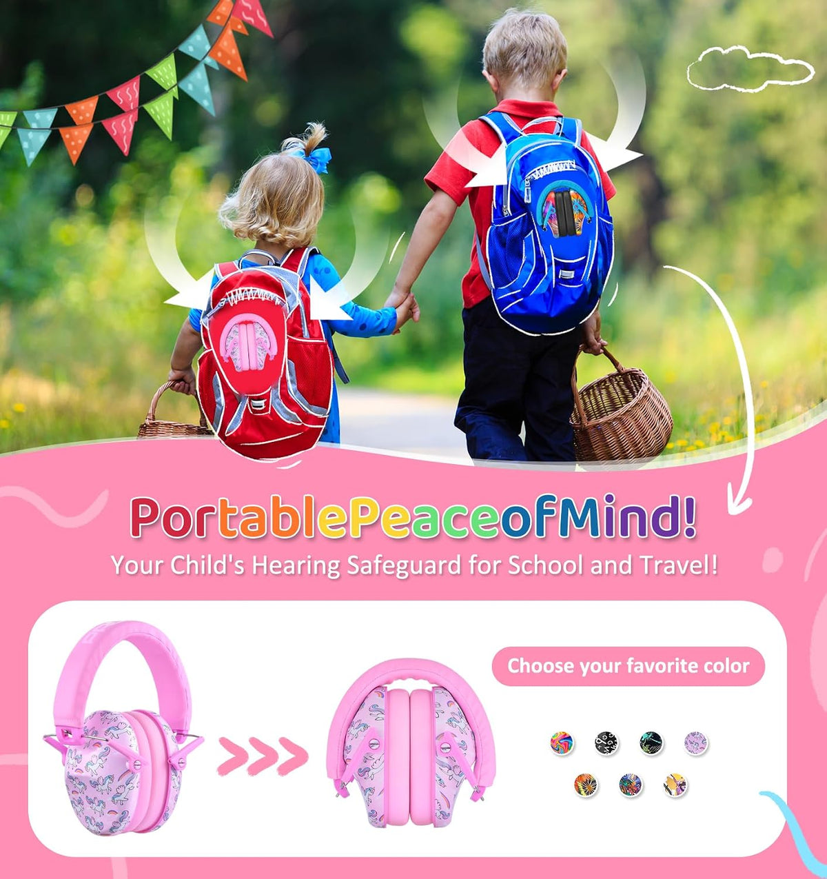 032 Kids Ear Protection - Noise Cancelling Headphones Ear Muffs for Autism, Toddlers, Children - Pink