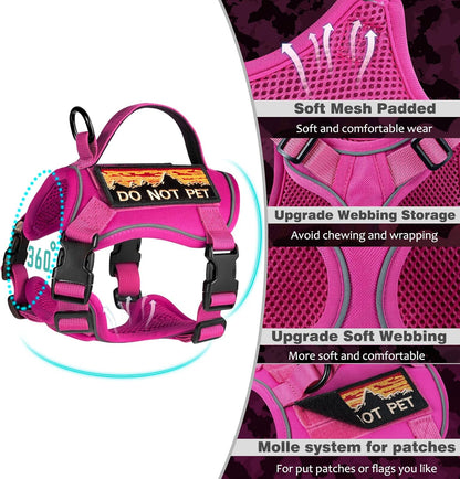 Tactical Cat Harness with Silicone AirTag Holder and 2 Patches, Adjustable Escape-Resistant Vest with Handle and MOLLE Panels for Large Cats, Harness Only, Pink, L