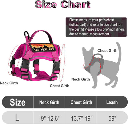 Tactical Cat Harness with Silicone AirTag Holder and 2 Patches, Adjustable Escape-Resistant Vest with Handle and MOLLE Panels for Large Cats, Harness Only, Pink, L