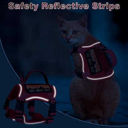 Tactical Cat Harness with Silicone AirTag Holder and 2 Patches, Adjustable Escape-Resistant Vest with Handle and MOLLE Panels for Large Cats, Harness Only, Pink, L