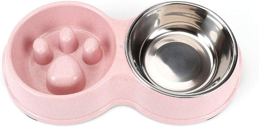 Stainless Steel Pet Slow Feeder Bowl for Puppy & Small Dogs Cats