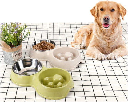 Stainless Steel Pet Slow Feeder Bowl for Puppy & Small Dogs Cats