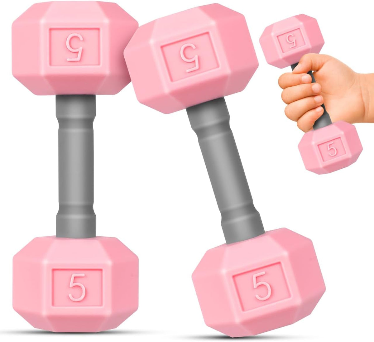 2pcs Mini Silicone Dumbbells for Kids Toddler Hand Weights Set Children Home Gym Exercise Kindergarten Workout Toys Pink