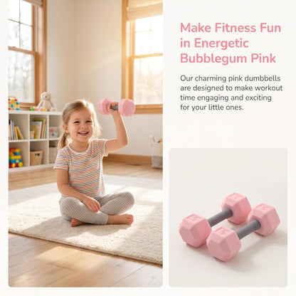 2pcs Mini Silicone Dumbbells for Kids Toddler Hand Weights Set Children Home Gym Exercise Kindergarten Workout Toys Pink