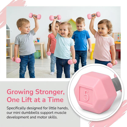 2pcs Mini Silicone Dumbbells for Kids Toddler Hand Weights Set Children Home Gym Exercise Kindergarten Workout Toys Pink