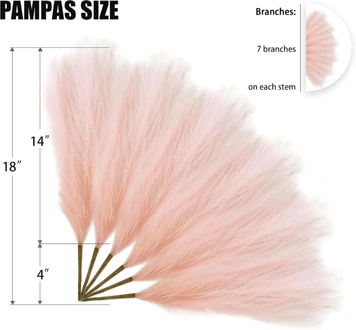 6 PCS Faux Pampas Grass Arrangement - 18"/45cm Artificial Fluffy Pompous Grass Stems for Boho Chic Home and Wedding Decor (Light Pink)