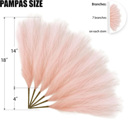 6 PCS Faux Pampas Grass Arrangement - 18"/45cm Artificial Fluffy Pompous Grass Stems for Boho Chic Home and Wedding Decor (Light Pink)