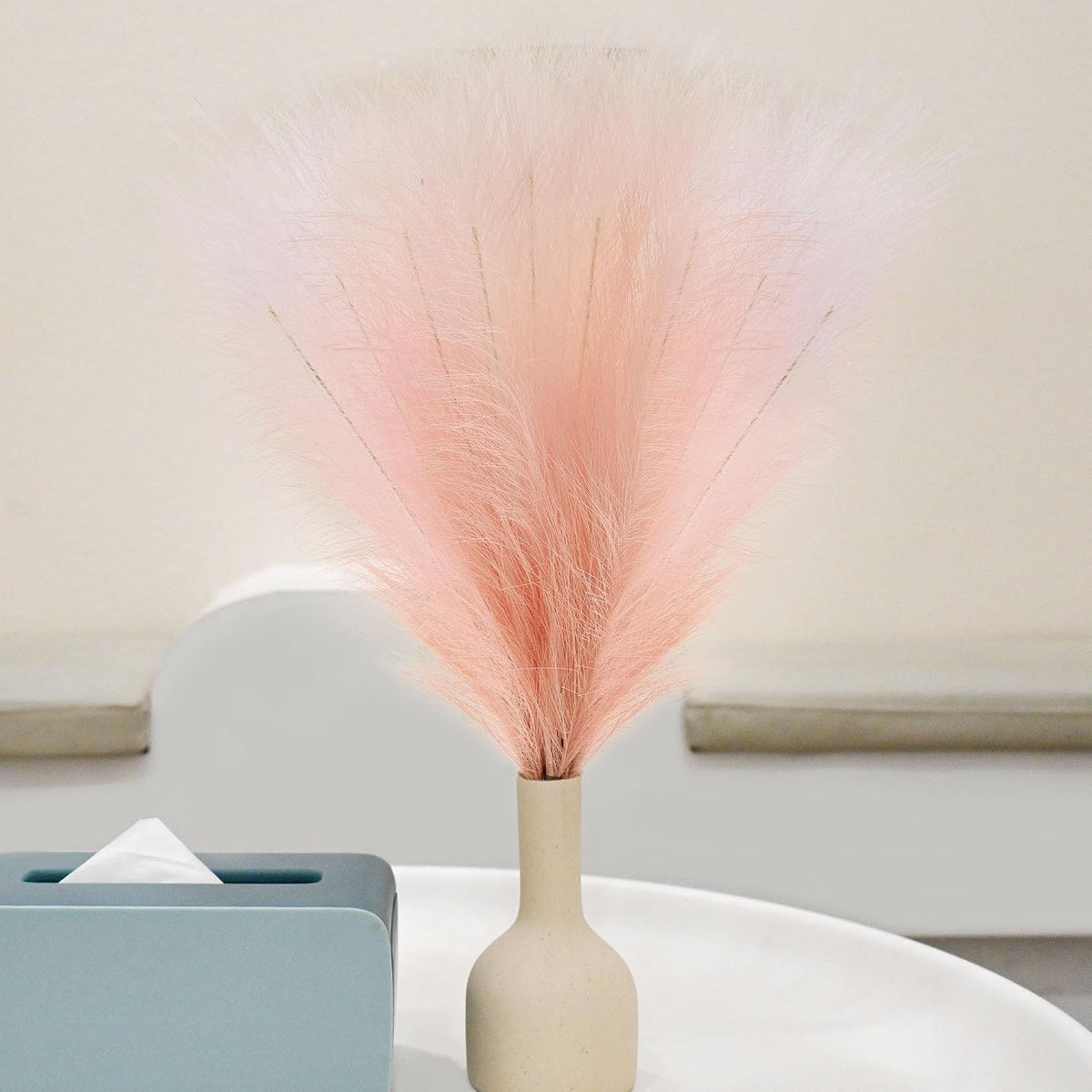 6 PCS Faux Pampas Grass Arrangement - 18"/45cm Artificial Fluffy Pompous Grass Stems for Boho Chic Home and Wedding Decor (Light Pink)