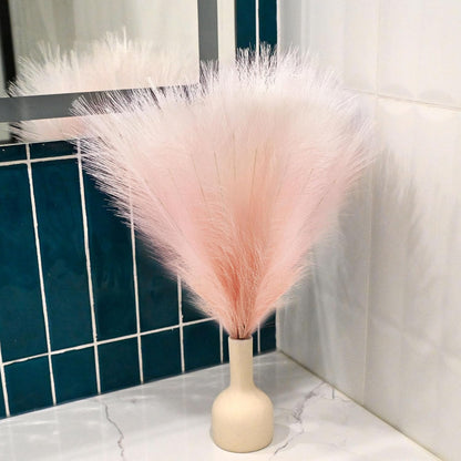 6 PCS Faux Pampas Grass Arrangement - 18"/45cm Artificial Fluffy Pompous Grass Stems for Boho Chic Home and Wedding Decor (Light Pink)